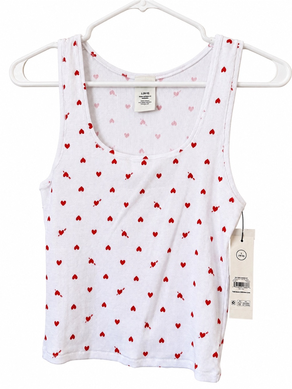 Skims dupe Women's White Ribbed Tank Top with Red Heart Print set